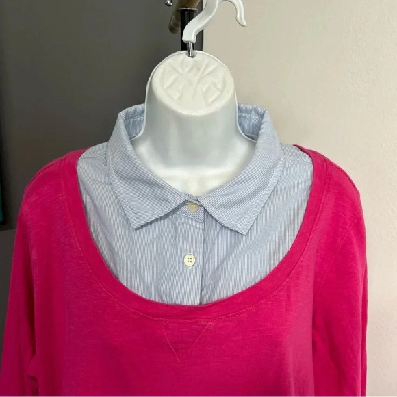 Tommy Hilfiger Women’s 1X Layered Collared Top Pink Blue Striped Preppy Casual - Picture 6 of 16